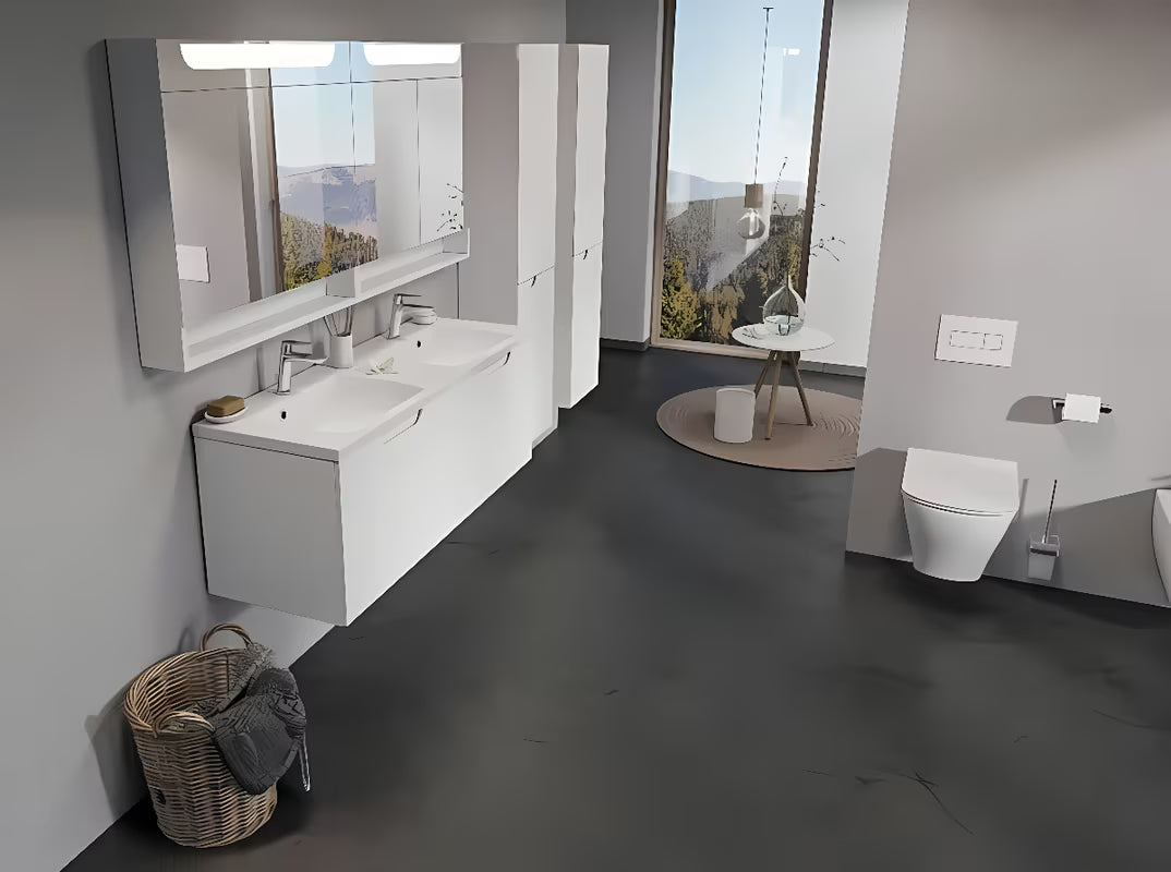 Bijeli sjajni omarica z ogledalom Ravak Classic II s integriranom LED rasvjetom i unutarnjim policama.