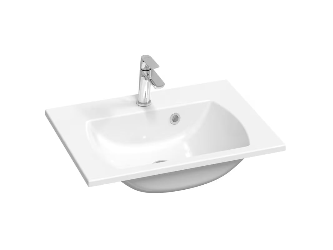 Beli pohištveni umivalnik Ravak Classic Slim 600 iz litega marmorja s prelivom