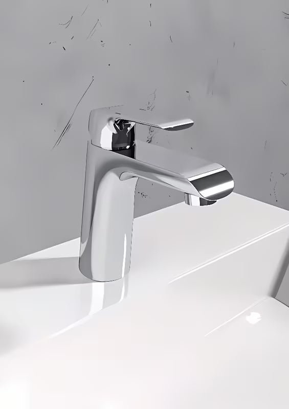 Stoječa armatura za umivalnik Ravak Flat u sjajnom kromu brez odtoka