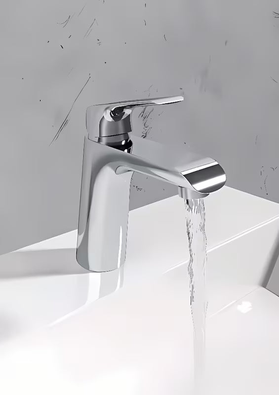 Stoječa armatura za umivalnik Ravak Flat u sjajnom kromu brez odtoka