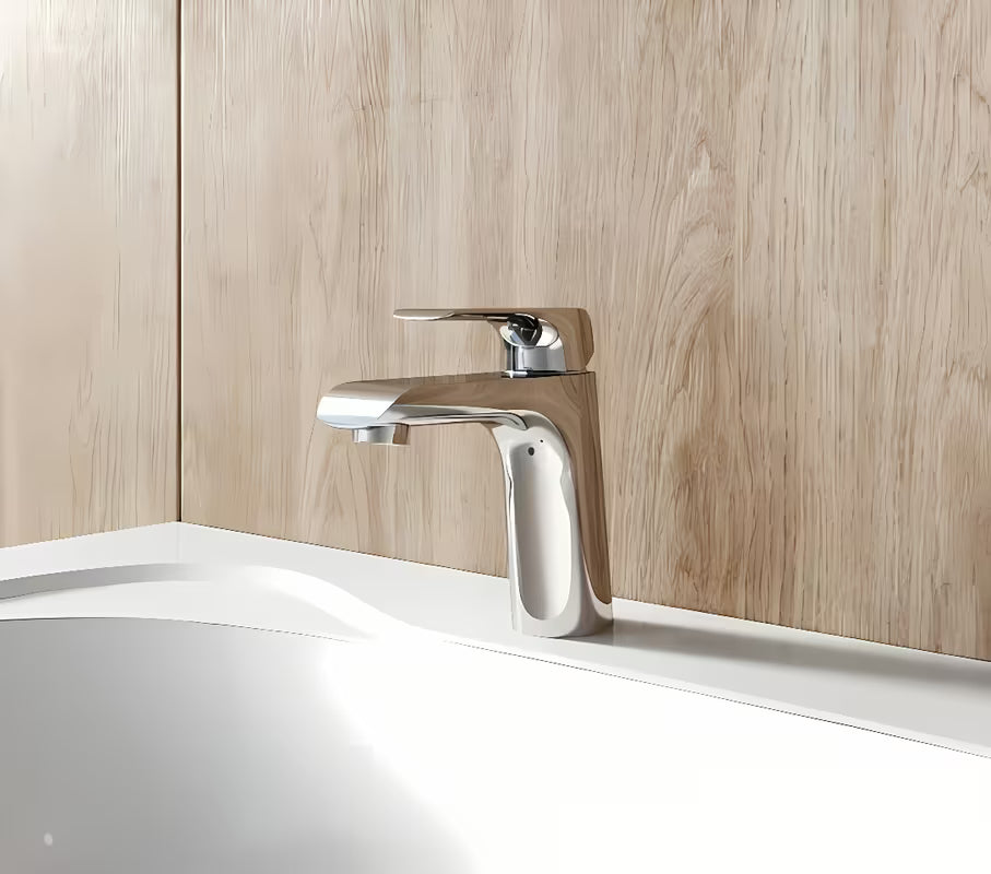 Stoječa armatura za umivalnik Ravak Flat u sjajnom kromu brez odtoka