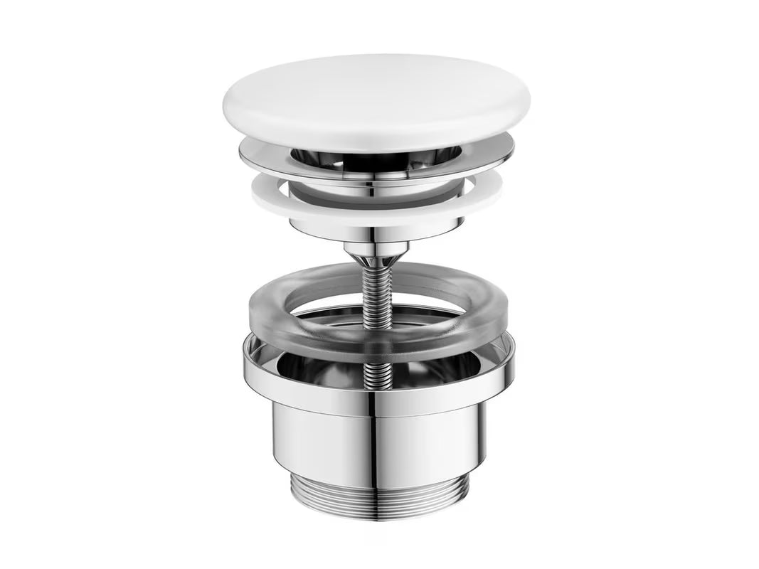 Bijeli umivaonički odtok Ravak Flat s keramičkim čepom pro umivalniki brez preliva