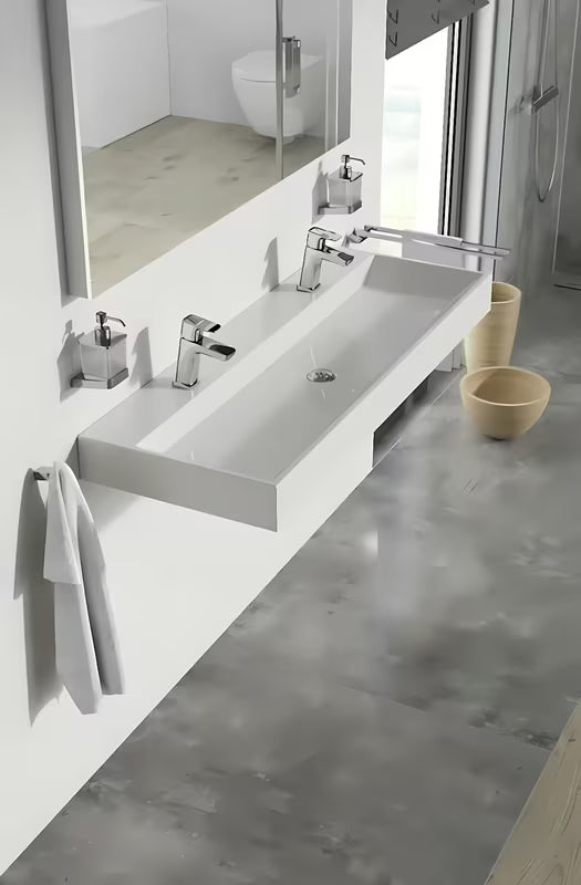 Beli viseče pohištveni umivalnik Ravak Natural Duo 120x45 cm iz litega marmorja brez preliva