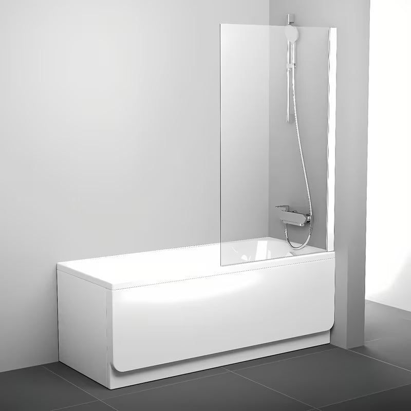 Fiksna stena za kopalno kad Ravak Pivot u bijeloj boji s prozirnim sigurnosnim staklom