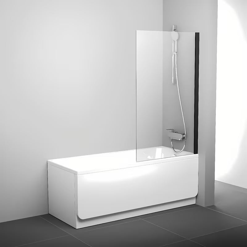 Fiksna stena za kopalno kad Ravak Pivot u crnoj izvedbi s prozirnim sigurnosnim staklom