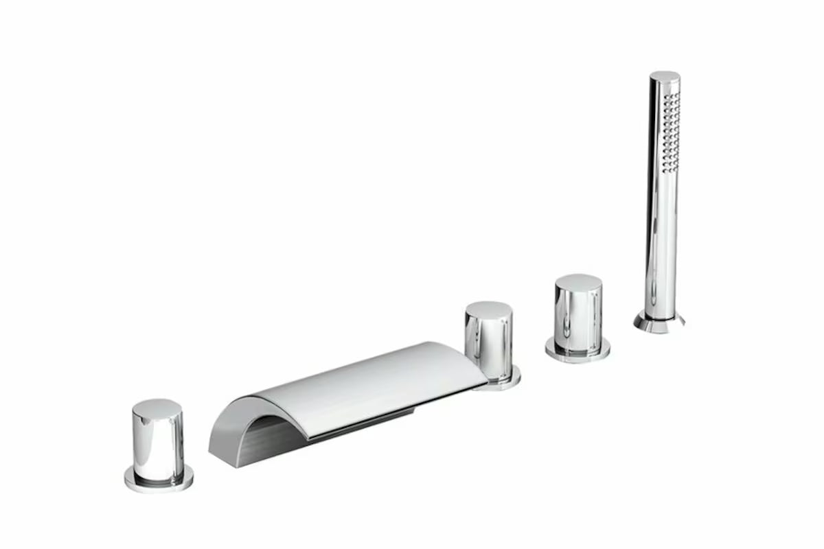 Kromirana baterija za kadu z dvema ročajema Ravak Chrome sa slapom i preklopnikom pro tuširanja