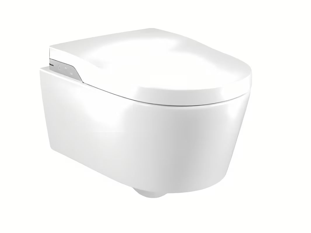 Viseča WC Školjka Roca Inspira In-Wash s integriranim bideom u bijeloj boji i Rimless izvedbi.