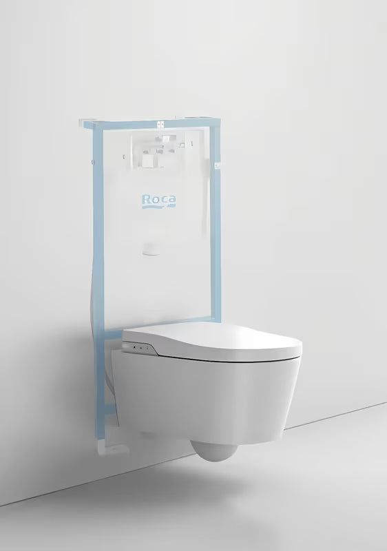 Viseča WC Školjka Roca Inspira In-Wash s integriranim bideom u bijeloj boji i Rimless izvedbi.