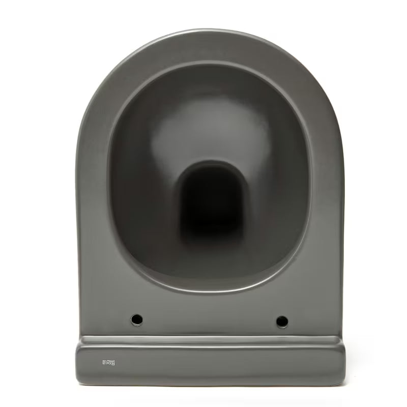 Viseča WC Školjka Roca Inspira u mat boji onyx s bezrubnom izvedbom Rimless i skrivenim pričvršćenjem.