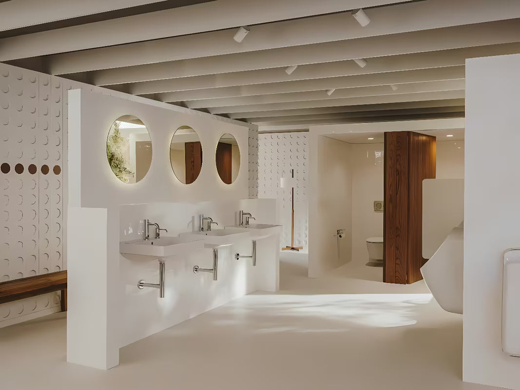 Bel viseči umivalnik Roca Ona 60x46 cm iz keramike Fineceramic® s sredinsko odprtino za pro armaturo in prelivom.