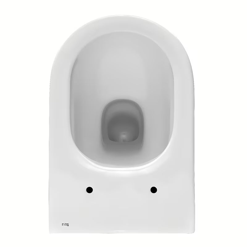 Bel viseča WC školjka Roca The Gap z izvedbo Rimless in sijajno glazirano površino.