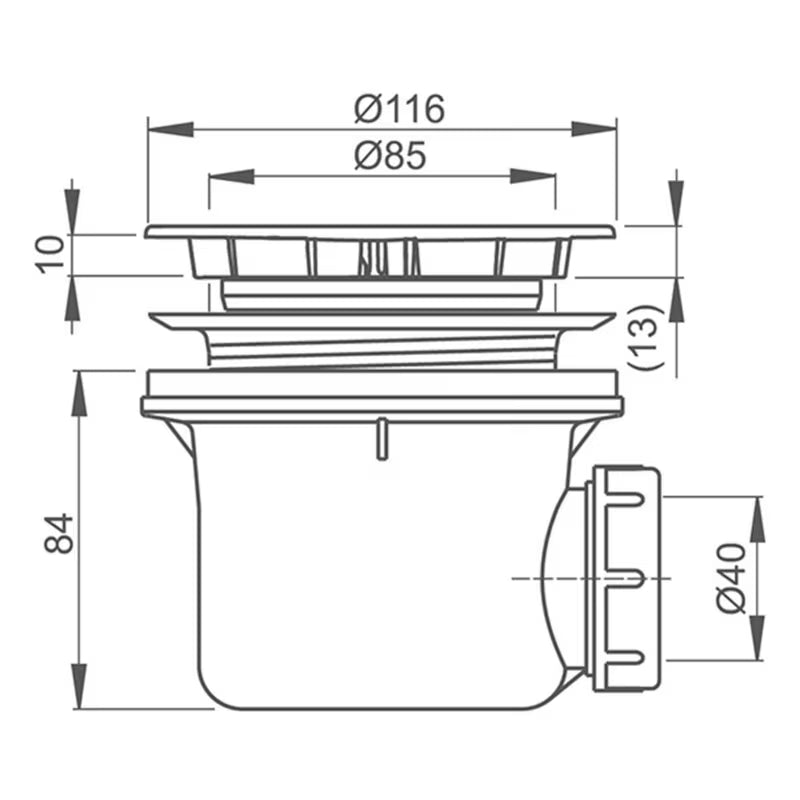 Tuš kadični sifon Roth z nerjavno kromirano rozeto pro odtočna odprtina 90 mm.