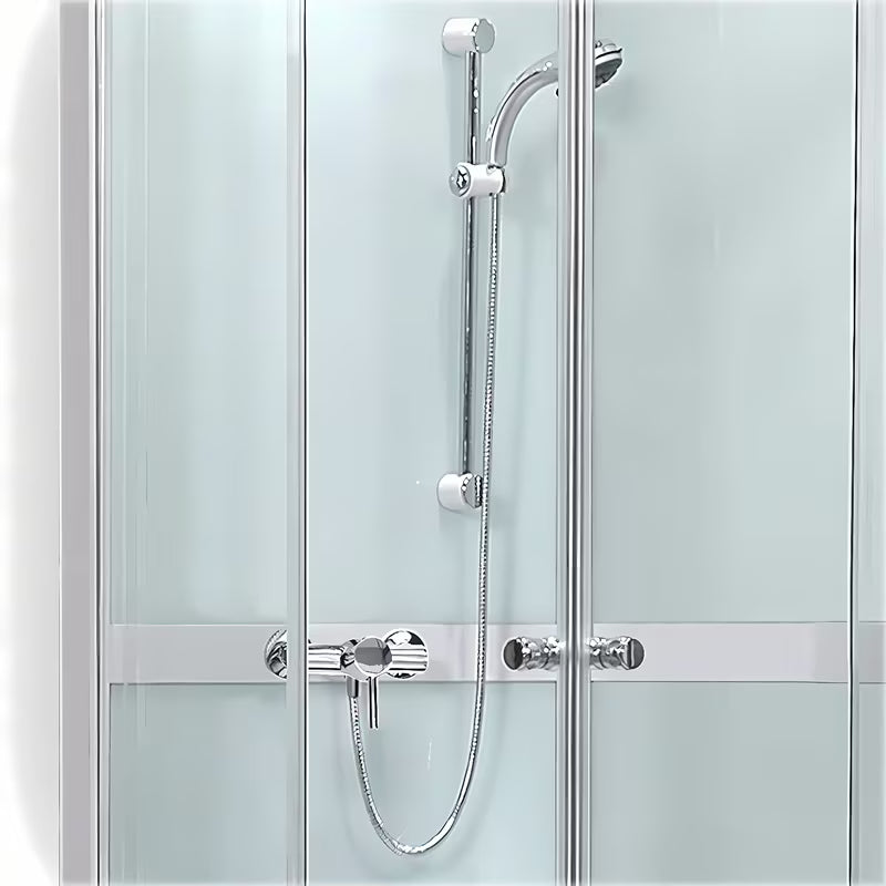 Kvadratna tuš škatla Roth Project 90x90 cm s bijelim profilima i prozirnim staklom, drsno vrata.