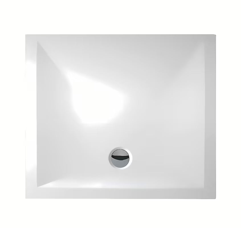 Bijela pravokotna tuš kad Roth 90x80 cm od lijevanog mramora s niskim ulaznim rubom