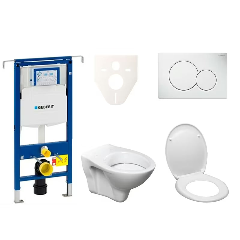 Viseči WC set S-Line Pro z modulom Geberit Duofix, sedežem in belim splakovalnim tipkalom