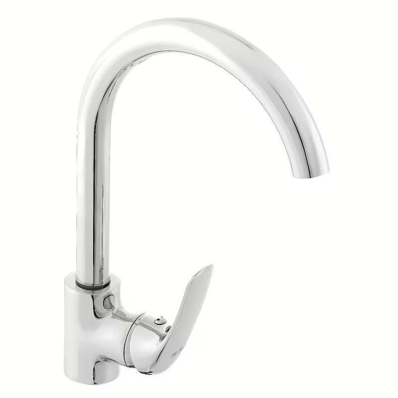 Kromirana enoročna stoječa armatura za pomivalno korito S-Line Pro z vrtljivim izlivom s uvučenim perlatorom.