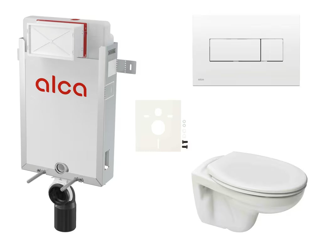 Viseči WC set S-Line Pro z modulom za vgradnjo in splakovalnikom Alca v minimalistični izvedbi