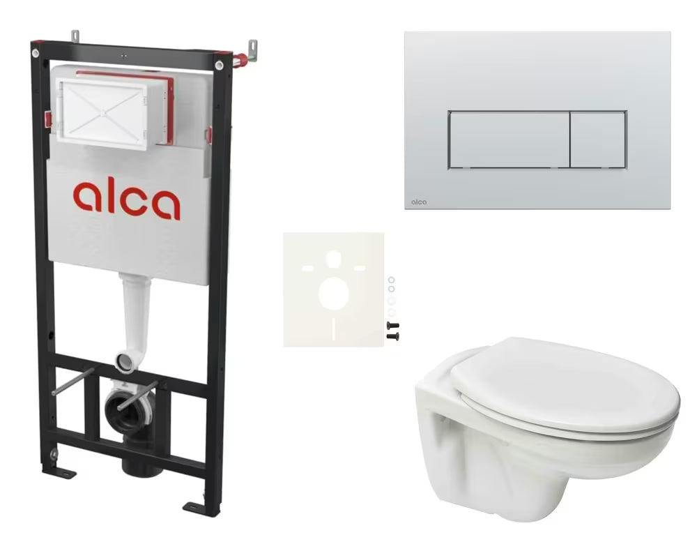Viseči WC set S-Line Pro s predstenskim modulom, splakovalnikom Alca in sedežem iz duroplasta
