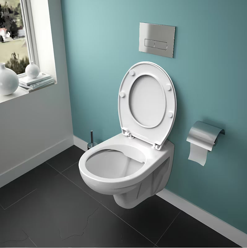 Bel viseča WC školjka SIKO S-Line Pro brez splakovalnega kroga z vodoravnim odtokom.
