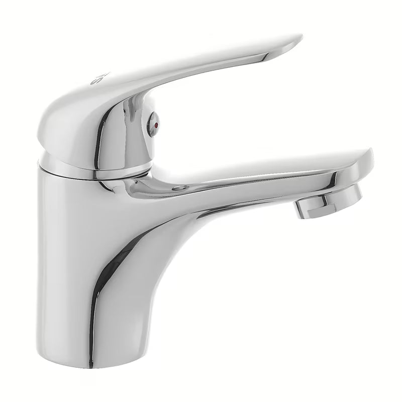 Kromirana enoročna stoječa armatura za umivalnik S-Line Pro brez odtoka zaobljenog dizajna.