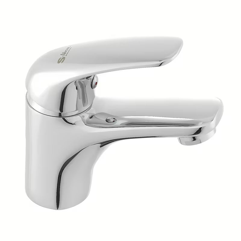 Kromirana enoročna stoječa armatura za umivalnik S-Line Pro brez odtoka zaobljenog dizajna.