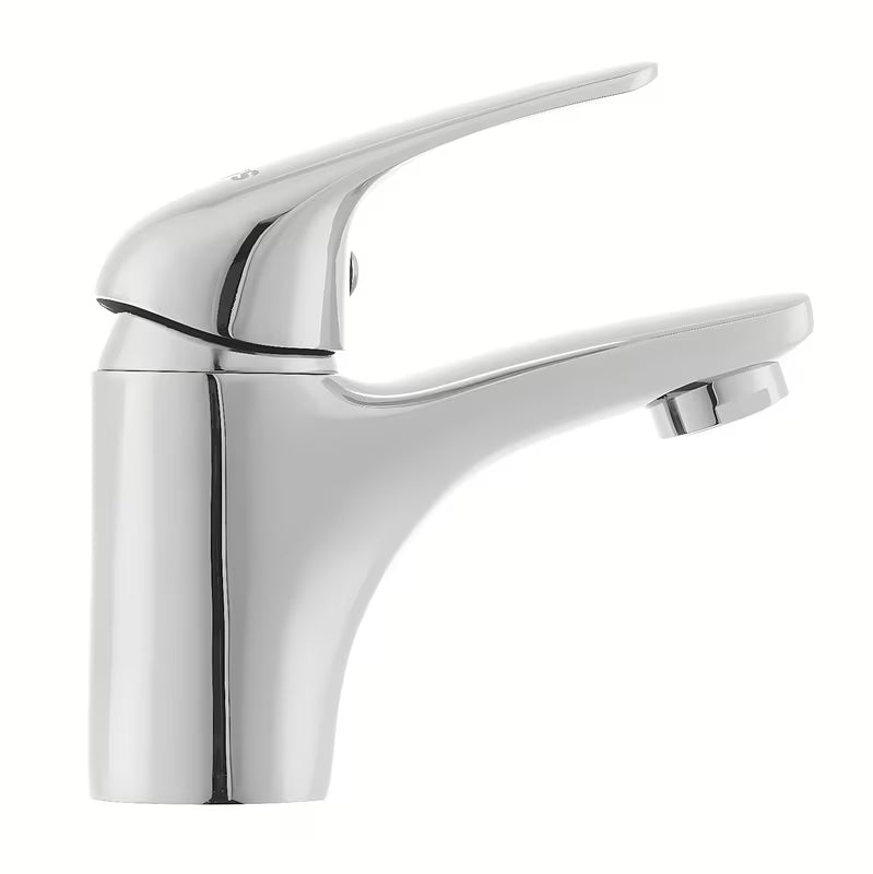 Kromirana enoročna stoječa armatura za umivalnik S-Line Pro brez odtoka zaobljenog dizajna.