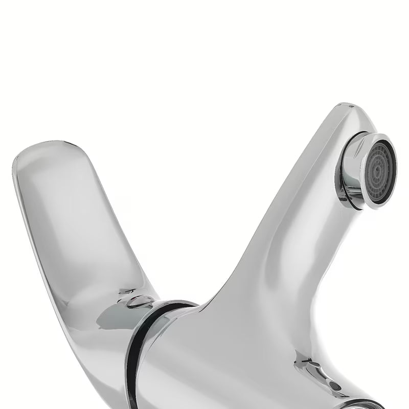 Kromirana enoročna stoječa armatura za umivalnik S-Line Pro brez odtoka zaobljenog dizajna.