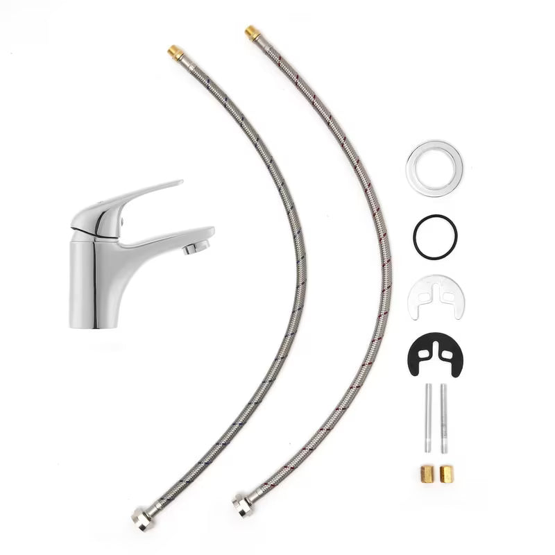 Kromirana enoročna stoječa armatura za umivalnik S-Line Pro brez odtoka zaobljenog dizajna.