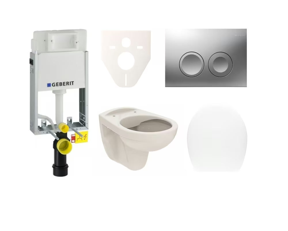Viseči WC set S-Line Pro s podometnim modulom Geberit in splakovalno tipko v mat krom izvedbi.