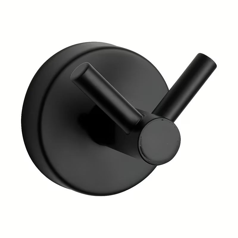 Crni dvojni kavelj Sanela za kupaonicu s mogućnošću montaže lijepljenjem ili bušenjem.