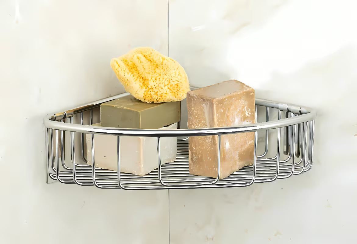 Sjajna inox kotna polica Sanela za kupaonicu pro odlaganje kozmetike i dodataka