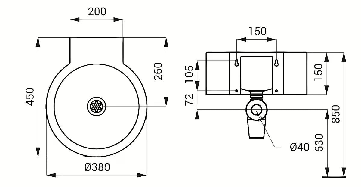 Viseče nerjavno umivalnik Sanela Supersteel 38x45 cm brez preliva