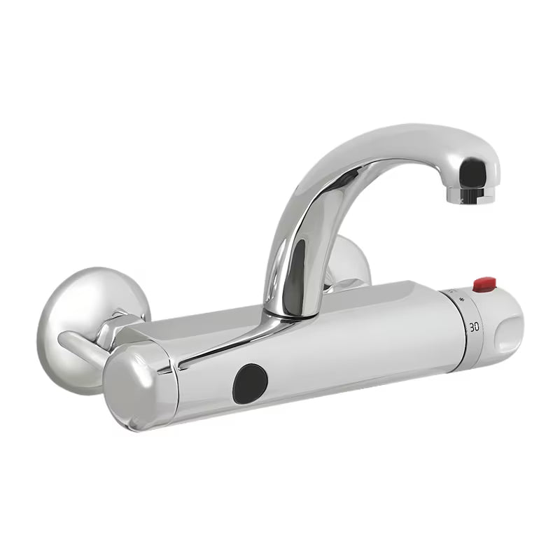 Kromirana stenska termostatska armatura za umivalnik Sanela Chrome s senzorjem i zakretnim izljevom.
