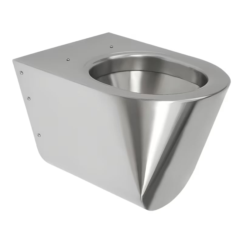 Viseče nehrđajući WC školjka Sanela Supersteel u mat antivandal izvedbi s crnim sjedalom.