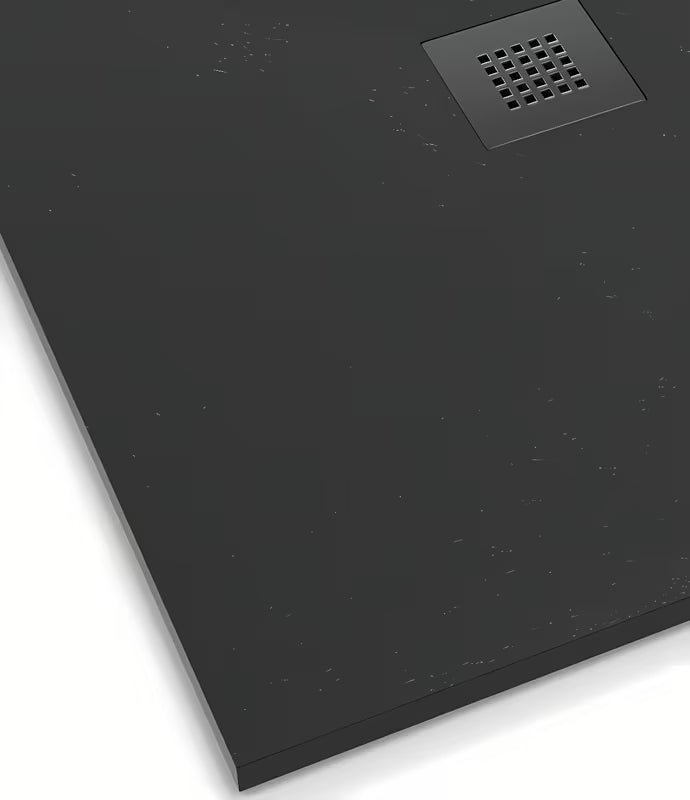 Črna kvadratna tuš kad SAT Alek 80x80 cm iz litega marmorja z nizko višino