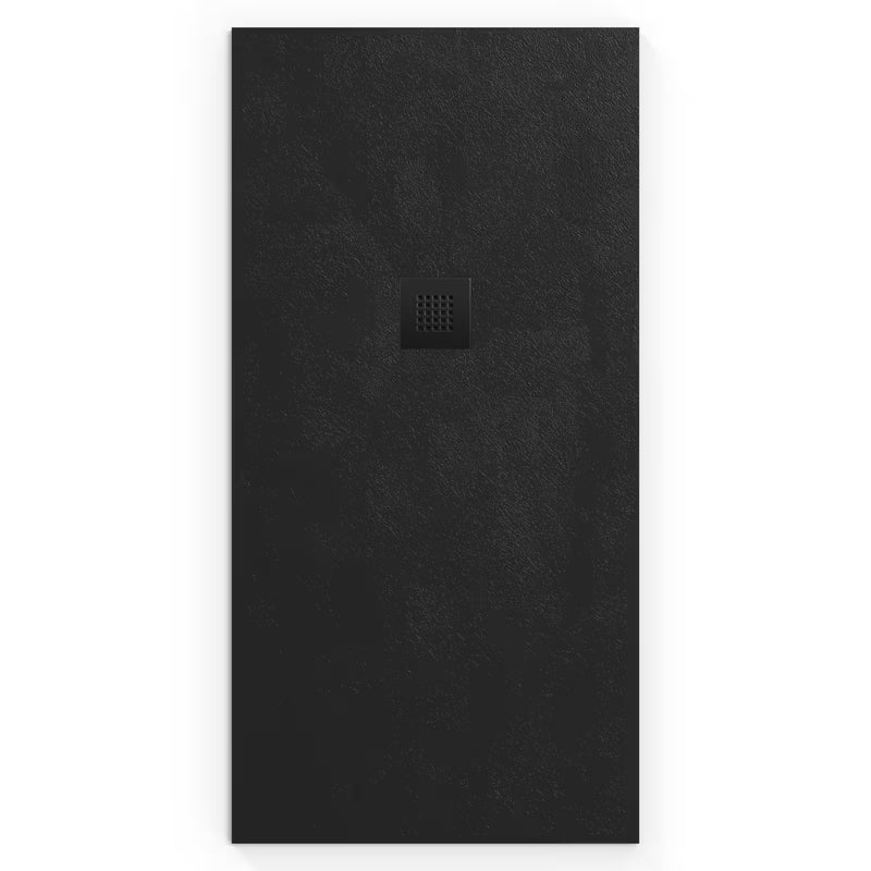 Crna pravokotna tuš kad SAT Alek od lijevanog mramora 160x80 cm s niskim profilom