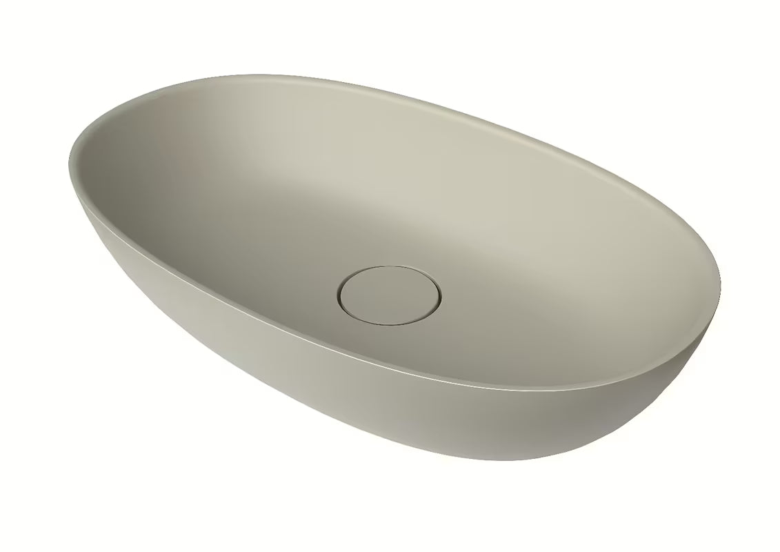 Bež umivalnik na ploščo SAT Aula 60x36 cm iz litega marmorja brez preliva