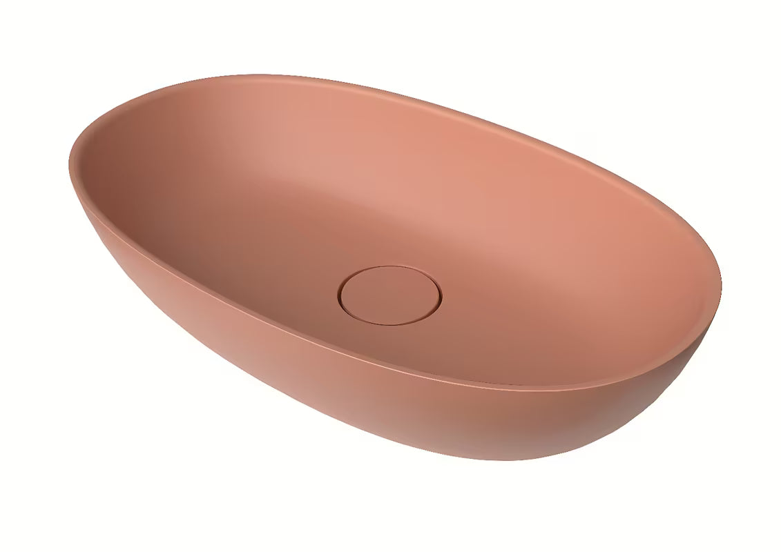 Rožnat umivalnik na ploščo SAT Aula 60x36 cm iz litega marmorja brez preliva