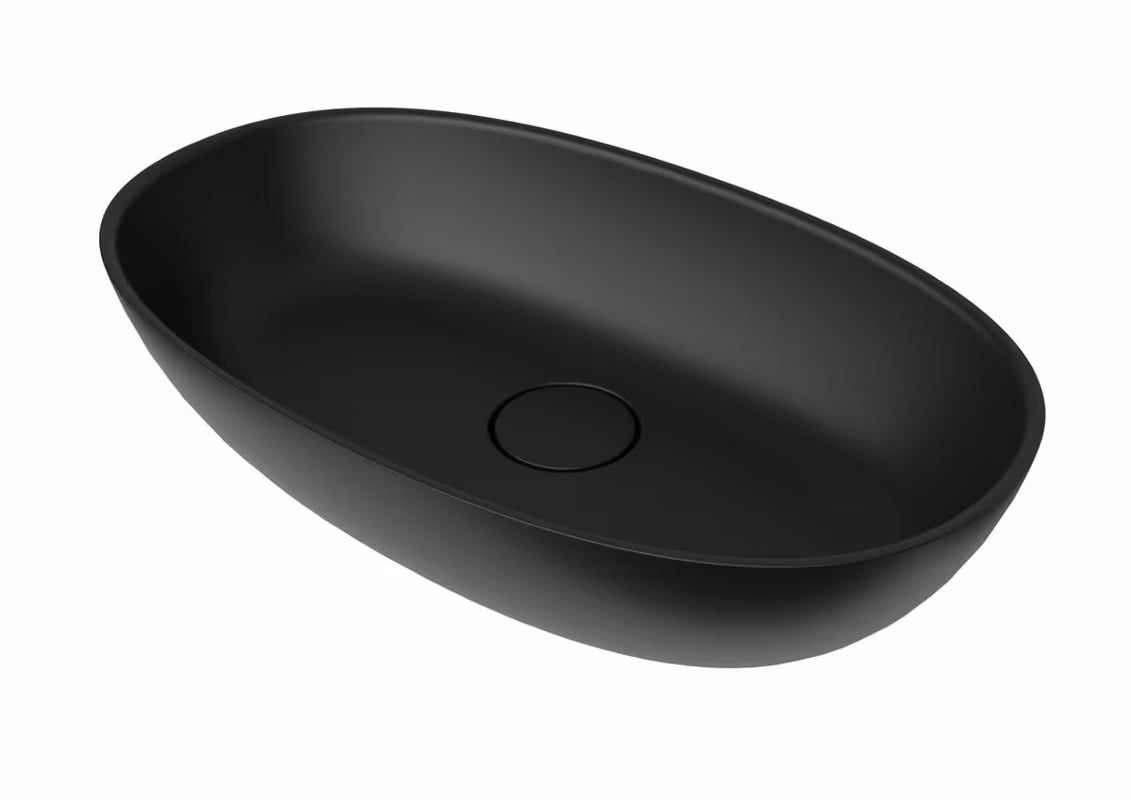 Crni umivalnik na ploščo SAT Aula od lijevanog mramora, dimenzija 60x36 cm