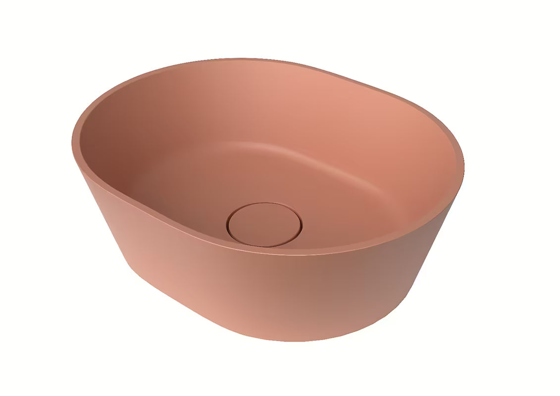 Ružičasti umivalnik na ploščo SAT Aula od lijevanog mramora brez odprtine za armaturo i brez preliva