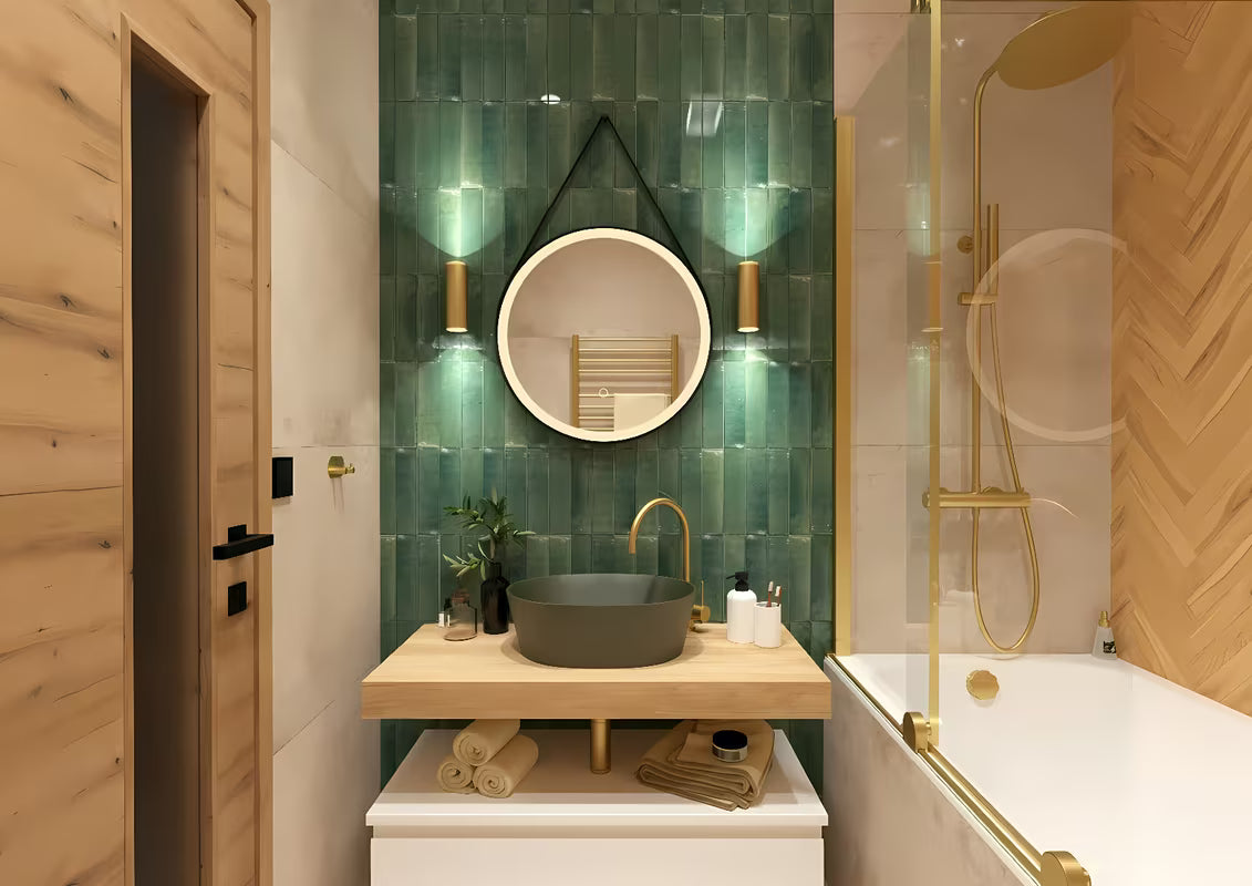 Zeleni umivalnik na ploščo SAT Aula od lijevanog mramora brez odprtine za armaturo i brez preliva