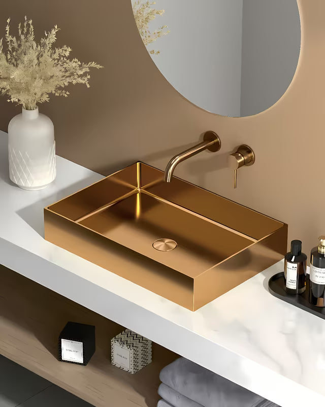 SAT Aurum nerjavno umivalnik na ploščo 55 x 38 cm v barvi rose gold