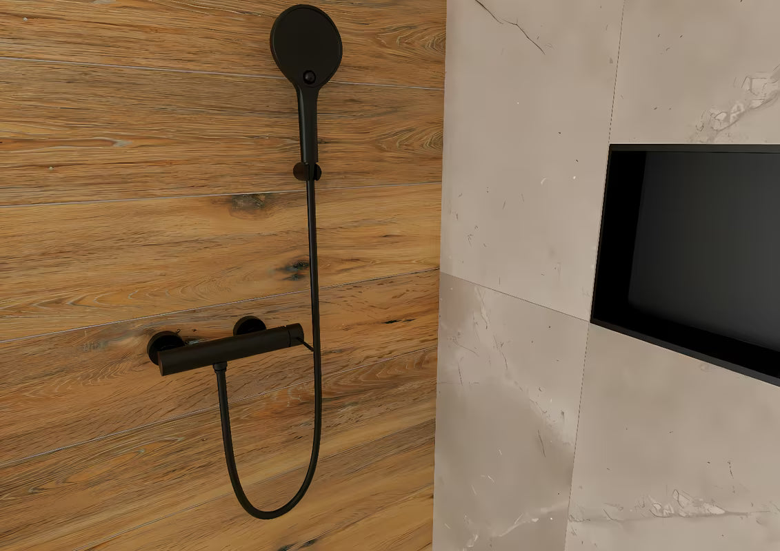 Stenska enoročna armatura za tuš SAT Aurum u mat crnoj boji s okruglim dizajnom