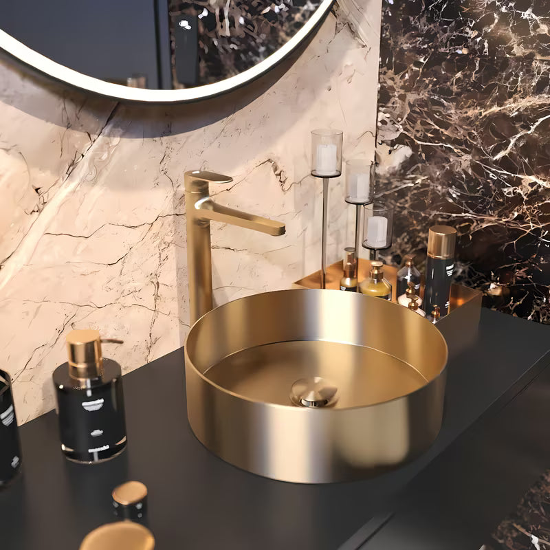 Okrugli umivalnik na ploščo SAT Aurum 38 cm u brušenom zlatnom finišu cool sunrise s tankim stijenkama