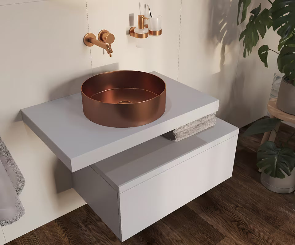 Okrugli umivalnik na ploščo SAT Aurum 38 cm u brušenoj rose gold boji s tankim stijenkama