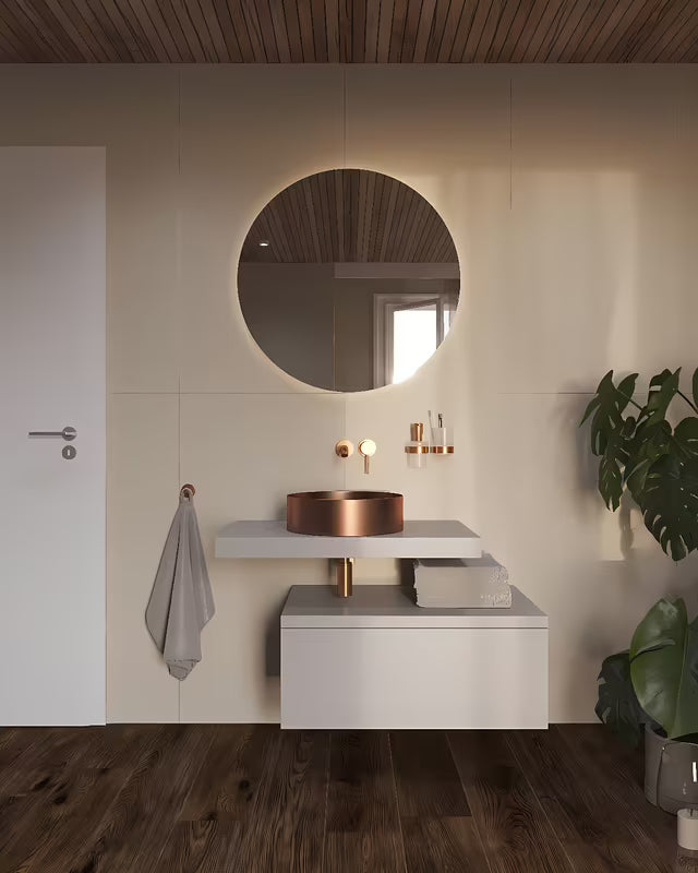 Okrugli umivalnik na ploščo SAT Aurum 38 cm u brušenoj rose gold boji s tankim stijenkama