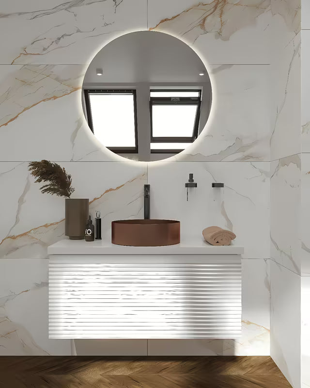 Okrugli umivalnik na ploščo SAT Aurum 38 cm u brušenoj rose gold boji s tankim stijenkama