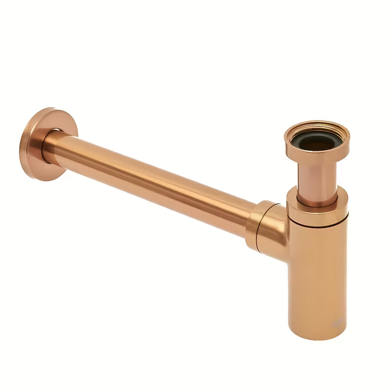 Mjedeni sifon za umivalnik SAT Aurum u boji rose gold, okruglog dizajna i promjera 32 mm.