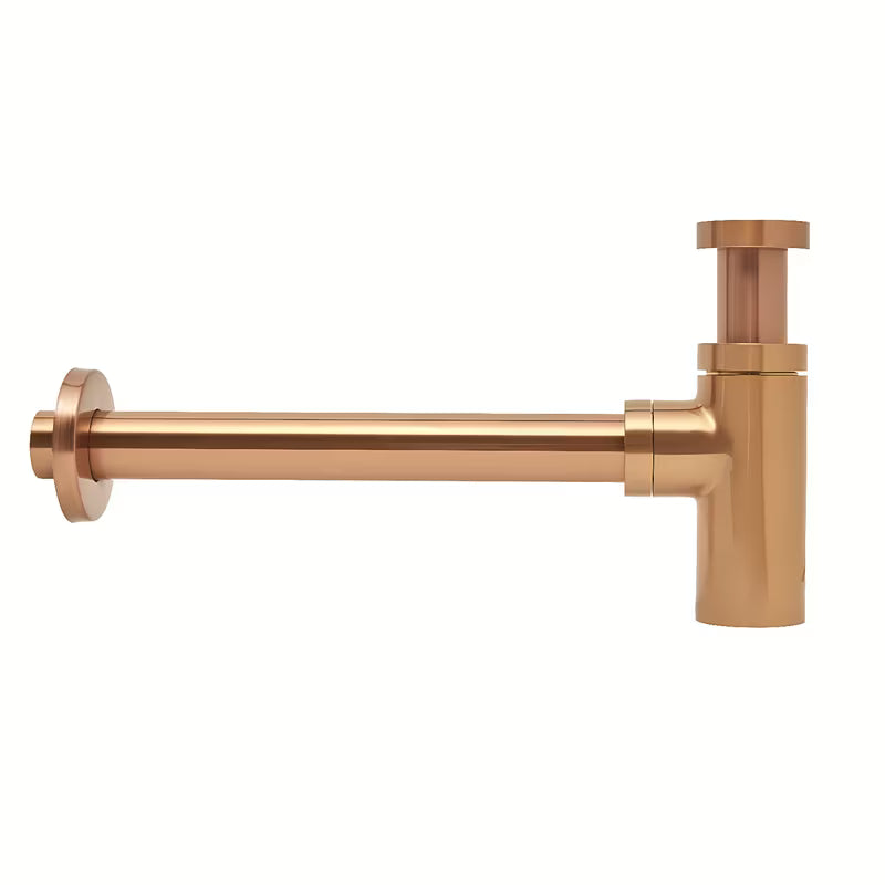 Mesingani sifon za umivalnik SAT Aurum u boji rose gold, okruglog dizajna i promjera 32 mm.