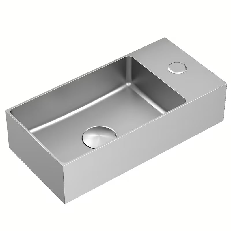 Viseče umivalnik SAT Aurum od nehrđajućeg čelika u inox boji, dimenzija 36,5 x 18 cm.